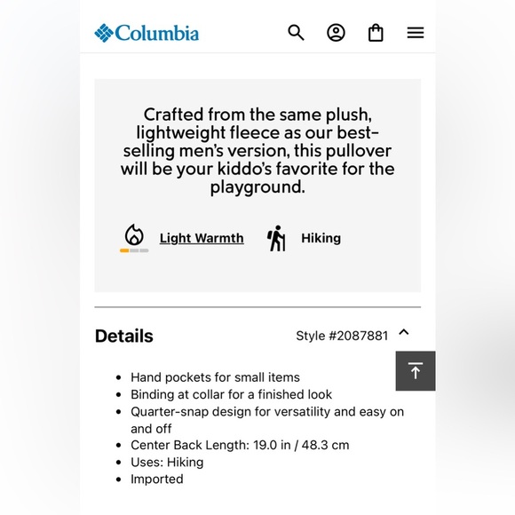 NWT Columbia Kids' Steens Mtn™ II Quarter Snap Fleece Pullover sz XL - Picture 6 of 6